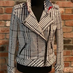 WHBM Black and White Herringbone Moto Jacket